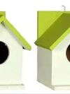 GO7 Wooden Bird House Green & White pack of 2