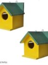GO7 Wooden Bird House, Bird Nest for Balcony and Gardening, Yellow & Green Colour 2