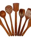 GO7 Wooden Spoons and Non-Stick Spatula Set for Cooking Eco Friendly Heat-Resistant Durable Kitchen Utensils Perfect for Stirring Mixing and Handycraft for (Papta for dosa Roti and spoons for pan