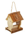 Rustic Wooden Hanging Bird Feeder with Bark Roof