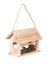 Open-Side Wooden Hanging Bird Feeder with Seed Tray