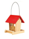 Wooden Hanging Bird Feeder with Red Slanted Roof