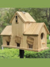 Wooden Multi-Chamber Birdhouse – Handcrafted Triple Nesting House with Hanging Loop