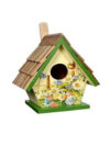 Floral Hand-Painted Wooden Birdhouse – Vibrant Garden Bird Shelter with Green Accents