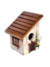 Rustic Wooden Birdhouse with Slanted Roof & Mini Floral Pot – Handcrafted Bird Shelter