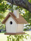 Minimalist Hanging Wooden Birdhouse – Natural Finish with Chimney
