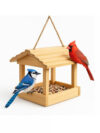 Natural Wooden Hanging Bird Feeder with Open Tray Design