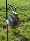 Handcrafted Hanging Wooden Birdhouse with Curved Green Roof