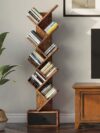 Wooden | Bookshelf for Home | Tree Book Shelf | Bookcase with Open 8 Shelf & One Drawer Storage | Tall Display Unit Book Stand | Rosewood, Honey Finish