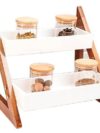 Wooden Multipurpose Kitchen Organizer Stand Shelf Holder Storage Rack For Spices Jars Utensils Dishes Plates| Counter Top Organizer (White, Minimalist, Free Standing, Corner Shelf)