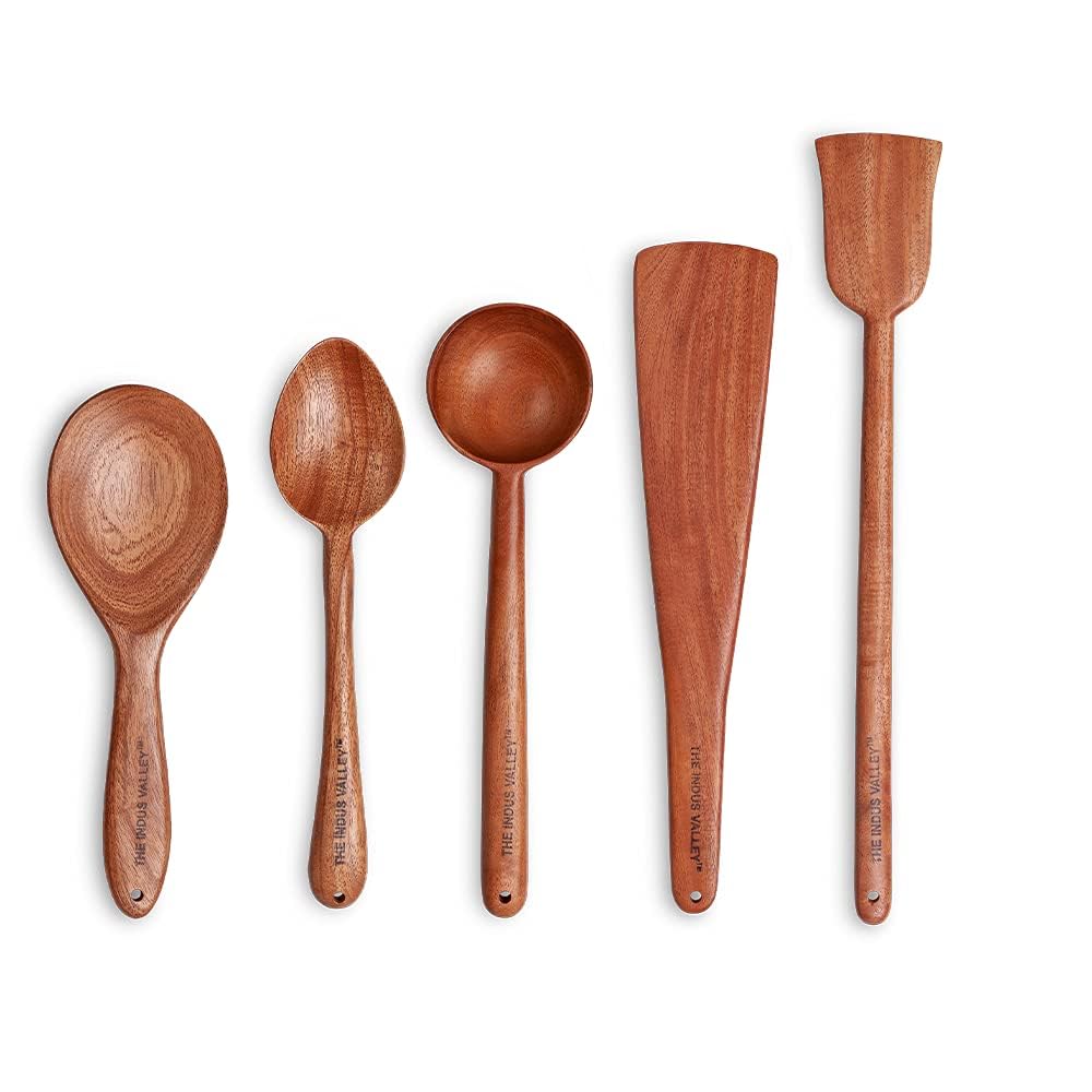 Wood Compact Flip/Spatula/Ladle For Cooking Dosa/Roti/Chapati | Kitchen Tools | No Harmful Polish | Naturally Non-Stick | Handmade (Set Of 5),37CM