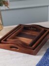 Wooden Serving Trays with Handles - Rustic Nesting Trays, Stackable Rectangular Platters for Cakes, Snacks, Breakfast & Coffee Table - Perfect for Parties & Home Décor