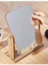Wooden Desk Square Makeup Mirror - 360 Degree Rotatable, Eco-Friendly Cosmetic Mirror With Adjustable Wooden Stand | Compact Vanity Mirror For Bedroom & Dressing Table,Tabletop