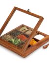Sheesham Wooden Spice Box with Spoon (Non Removable Partitions, 50 ml, Brown) |Spice Box Wooden Namak Dani for Kitchen Wood Masala Box for Kitchen Wooden Masala Dabba Dani Container