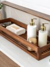 Rack, Tray for Bathroom and Kitchen Wooden Walnut Color 48 x 13 X 9 CM Pack of One Contemporary Style Elegantly Hand Crafted for Home and Office Decor