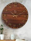 Wooden Round Shape Roman Dial Wall Clock with Golden Hand & Golden Zari Rope Detailing | Stylish Silent Quartz Movement Anti Reflection Analog Vintage Clock for Home (Brown, 15.5 Inch)