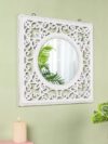 Wooden Distressed White Color 20"x20" Pack of One French Style Elegantly Hand Crafted Floral Carving Mirror for Home and Office Decor TUSMR72