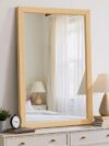 Wooden Frame, 36x24 Farmhouse Wall Mounted Floor Mirror with Stand, Vertical Hanging, Leaning Standing for Bathroom,Bedroom, Living Room