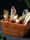 Premium Wooden Boat Shaped Utensils Cutlery Caddy/Holder 5 Section with Handle | Spoon Stand for Kitchen | Cutlery Holder for Dining Table | Wooden Cutlery Stand Storage Organiser