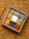 oden Spice Box for Kitchen with Spoon (9 Compartments; Non-Detachable, 80 ml, Brown & White) Masala Container Spice Box Wooden Namak Dani for Kitchen Masala Box Wooden Dani