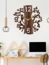 Wooden Mdf Tree Shape English Numeral With Bird Analog Wall Clock Without Glass (Brown, 30Cm X 30Cm)-057