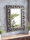 Wooden Distressed Grey Color 20"x15" Pack of One French Style Elegantly Hand Crafted Floral Carving Mirror for Home and Office Decor TUSMR42