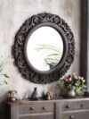 Wooden Walnut Color 16"x16" Pack of One French Style Elegantly Hand Crafted Floral Carving Mirror for Home and Office Decor TUSMR44