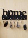 Wooden Key Holder (29 cm x 13.5 cm x 0.4 cm, Wood) 7 Hook - Decorative Items for Home Decor (Black)