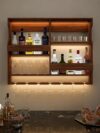 Wooden Wall Mounted Wine Rack, Bar Cabinet with Glass Storage, Wall Hanging Mini Bar for Home Wine Rack/Holder Upside Down Glass Hanging Organizer Size 30 x 24 Inch (Rosewood) (Natural)