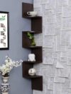 Wooden Wall Shleves for Bed Room/Stylish Corner Hanging Shelf/Wall Decoration Organizer for Living Room/Zig Zag Home Decor Floating Display Rack/Showpiece/Idols/Photo Frames(Bro