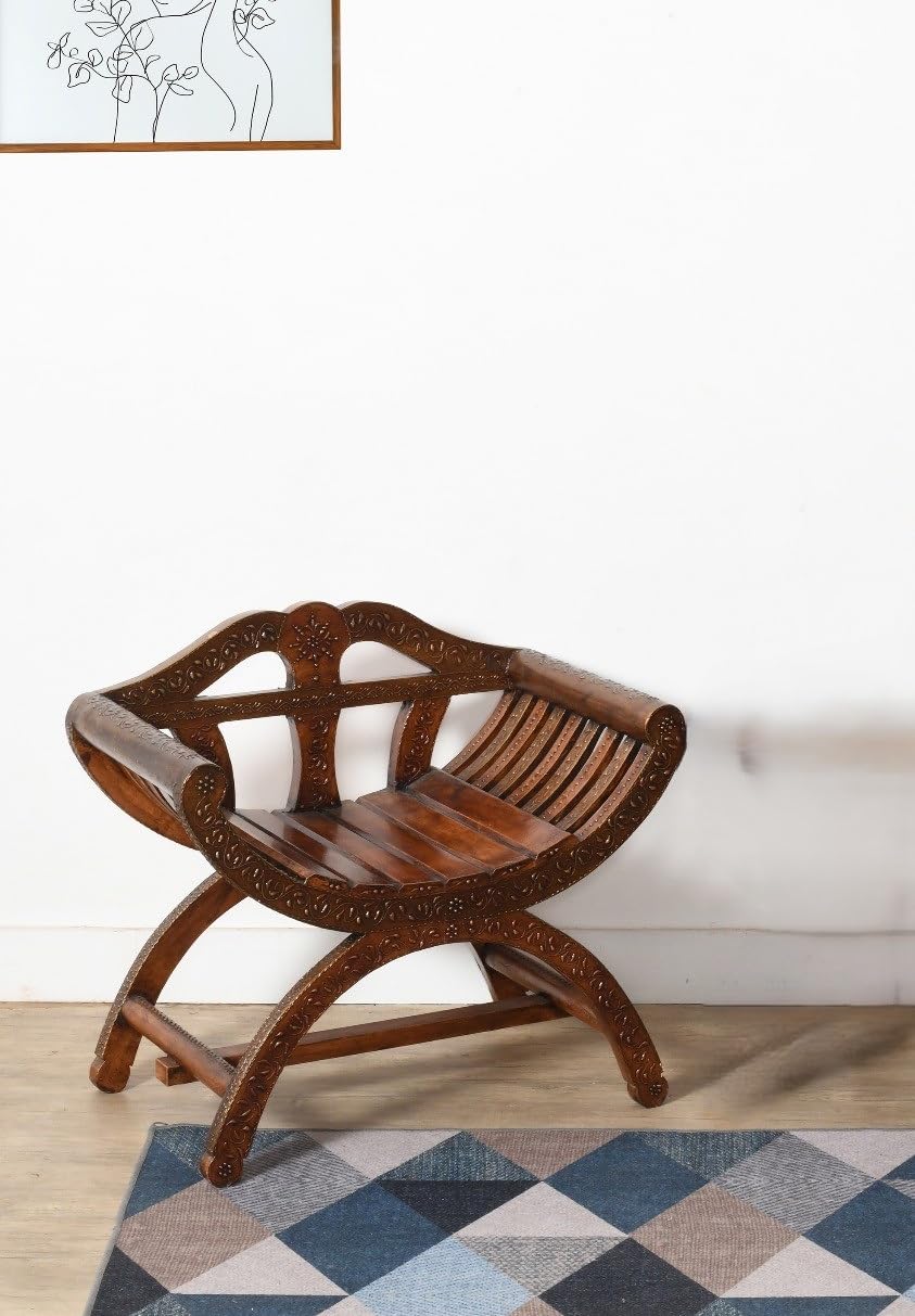 Wooden Handpainted Royal Rajasthani Look Chair Back Comfort Seating Chair for Living Room in Copper Colour Visit the CRAFT TREE Store