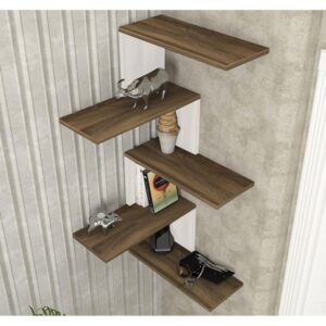 Wood 5-Tier Corner Shelves,Floating Corner Shelf,Wall Organizer,Easy-to-Assemble Tiered Wall Mount Shelves for Bedrooms,Bathroom Shelves,Kitchen,Offices,& Living Rooms (Brown&White)